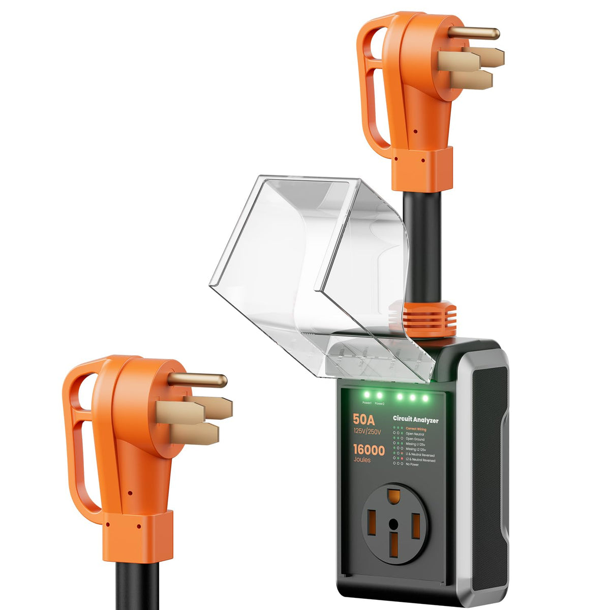 CRTBETLIF front view showing 50A protector and durable casing benefit: clear protection