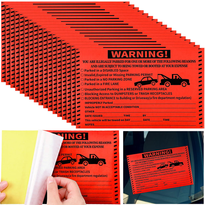 Crtiin front packaging showing 200-piece red tow-away stickers for quick enforcement