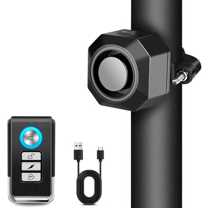 Cruxer front view showing alarm and bracket, clear theft deterrent