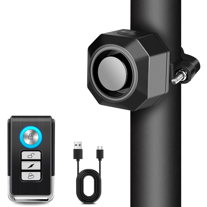 Cruxer front view showing alarm and bracket, clear theft deterrent