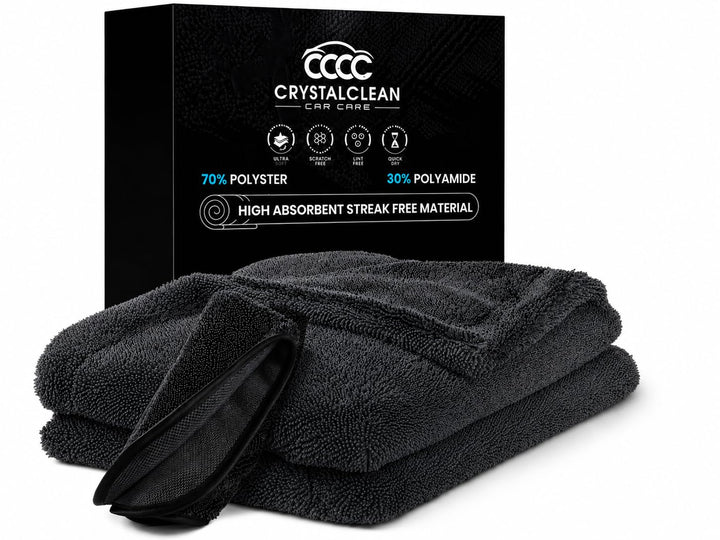 Crystal Clean front view of 24x36 towel showing size and packaging benefits
