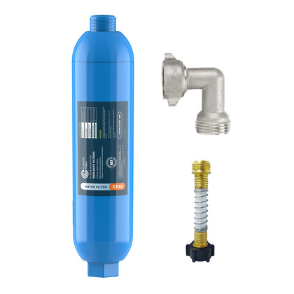 Crystala Filters front view showing inline unit and hose for easy hookup