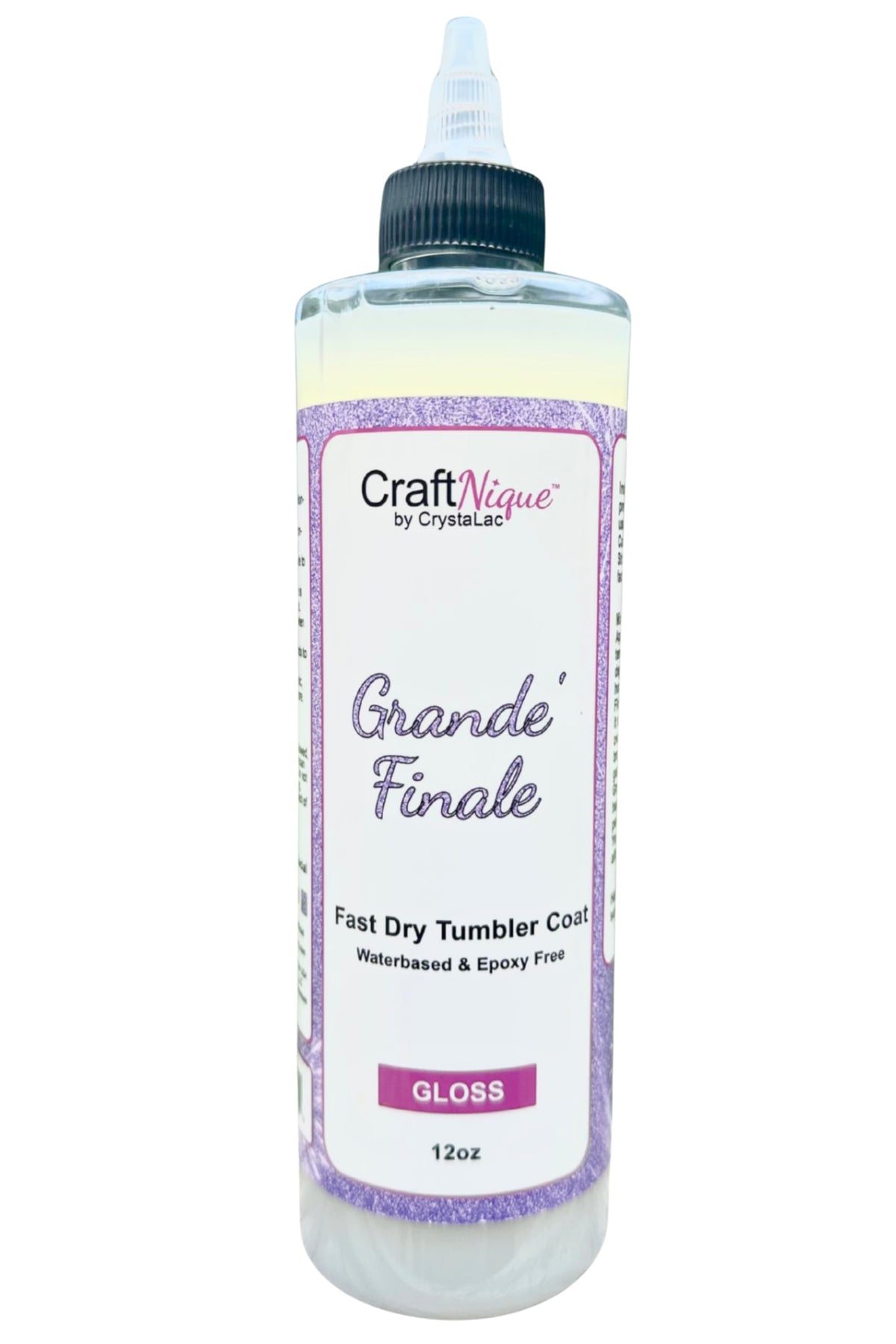 CrystaLac front label on 12oz gloss bottle showing product name and benefit