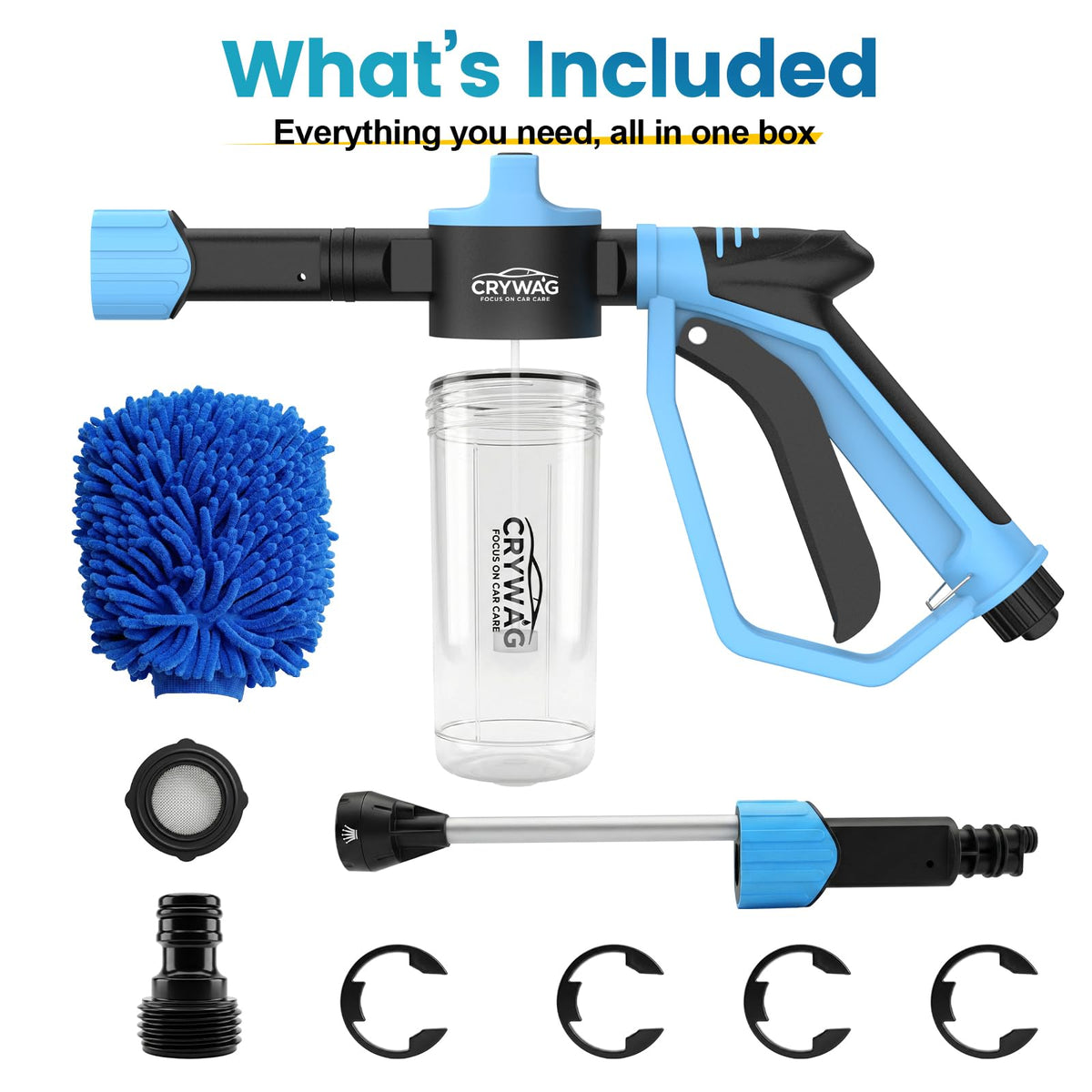 Crywag hose connection and size comparison illustrating easy garden-hose attachment benefit