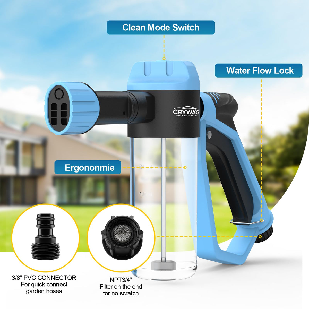 Crywag sprayer nozzle while adjusting settings for versatile spray patterns benefit