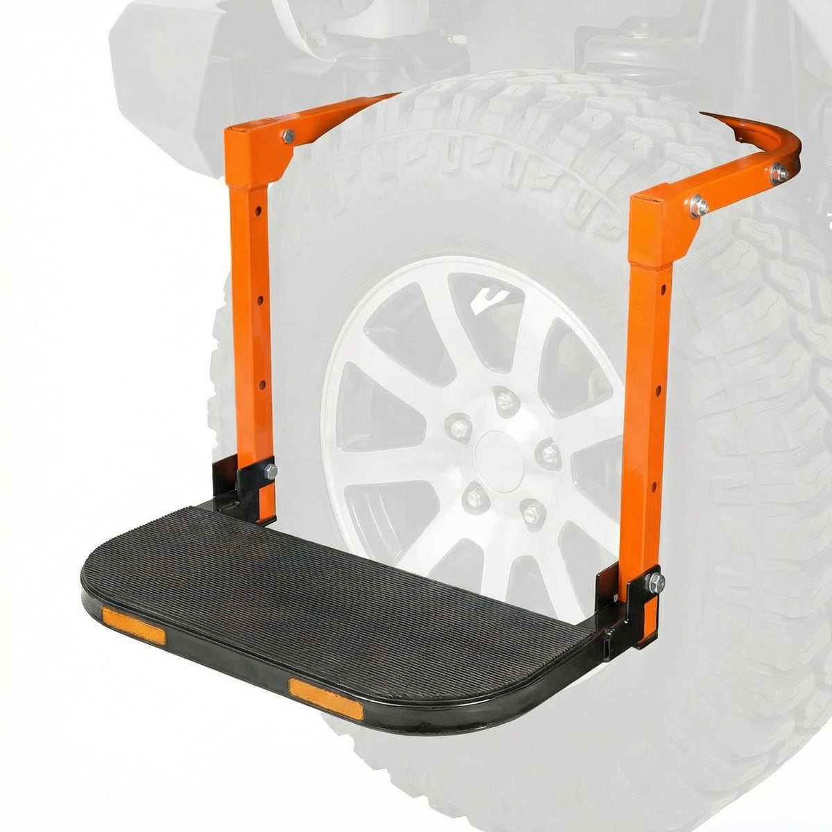 Csttler step mounted on tire showing stable foothold and quick access