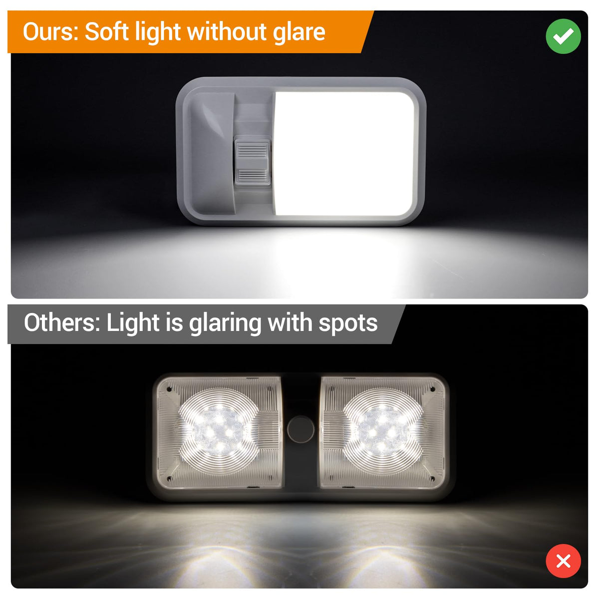 CT CAPETRONIX in camper reading area demonstrating glare-free task lighting