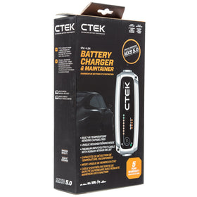 CTEK MXS 5.0 connected to a car battery in a garage providing reliable maintenance charging