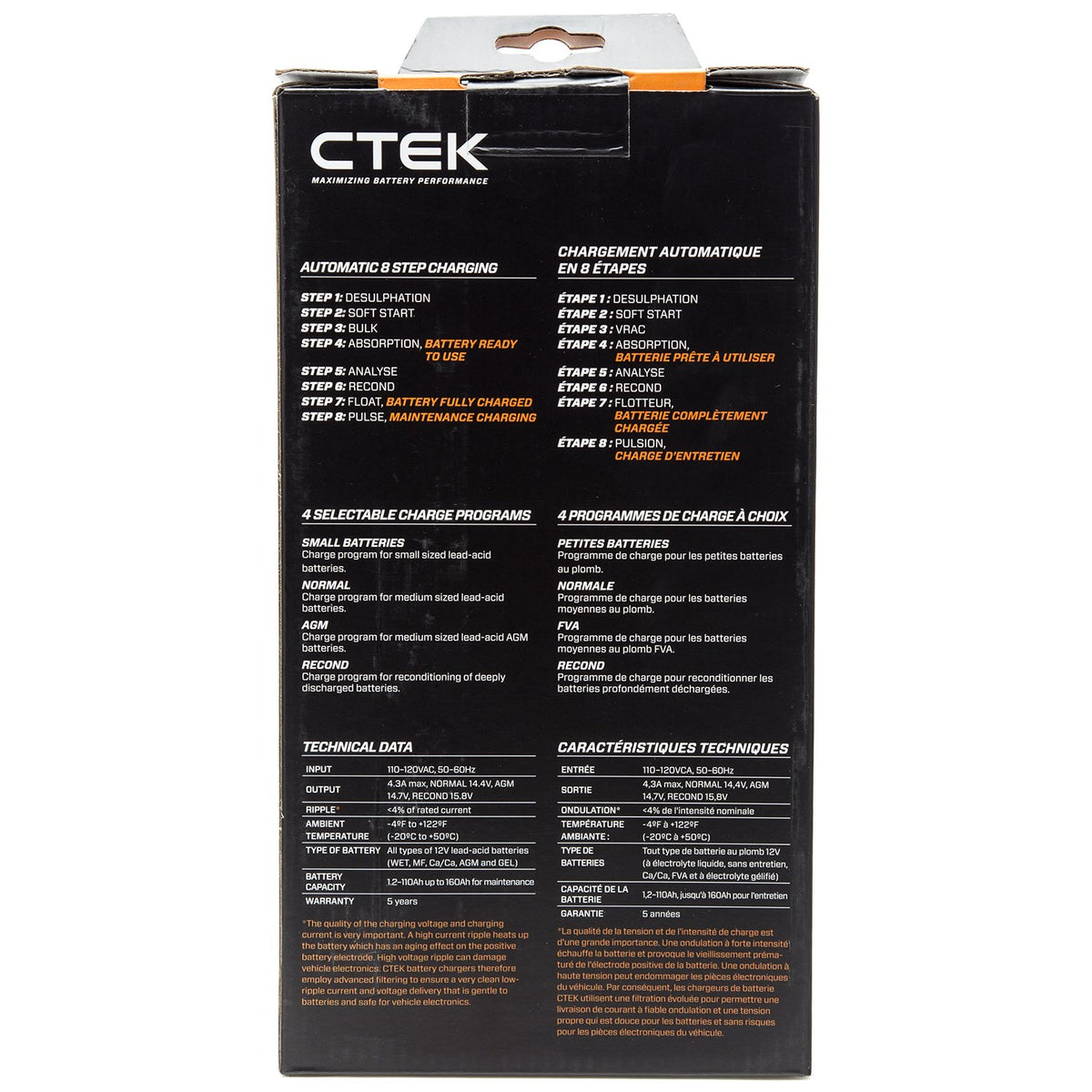 CTEK MXS 5.0 beside ruler showing compact size and premium cable with strain relief benefit