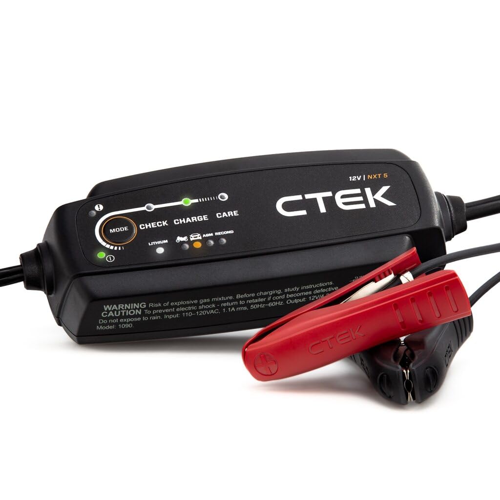 CTEK NXT 5 front view showing compact charger and easy setup benefit