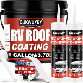 CUKWUYBY kit front packaging showing gallon pail, sealant tubes and tape, clear contents benefit