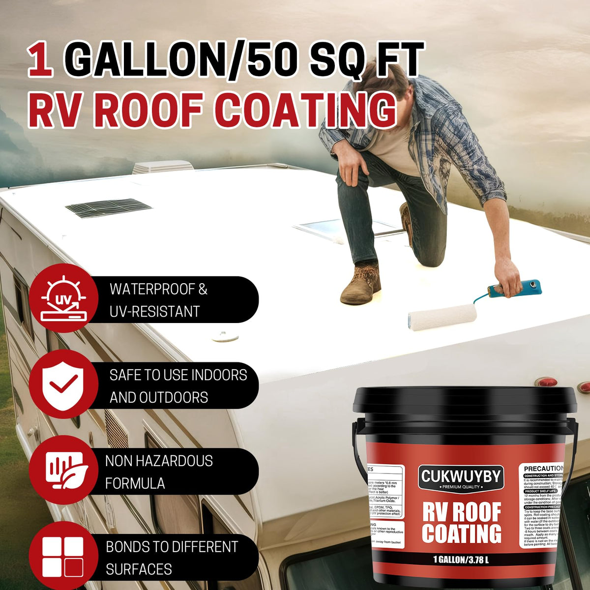 CUKWUYBY finished camper roof with white reflective coating showing cooler interior and UV defense