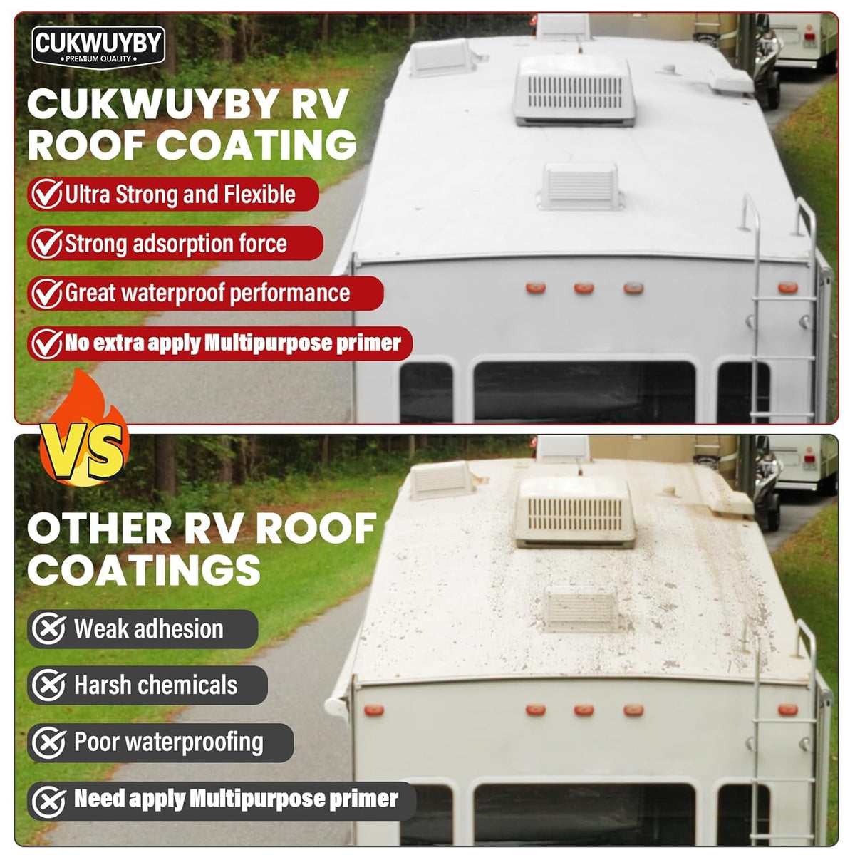 CUKWUYBY product in use on RV roof with applicator demonstrating easy, even coverage and protection