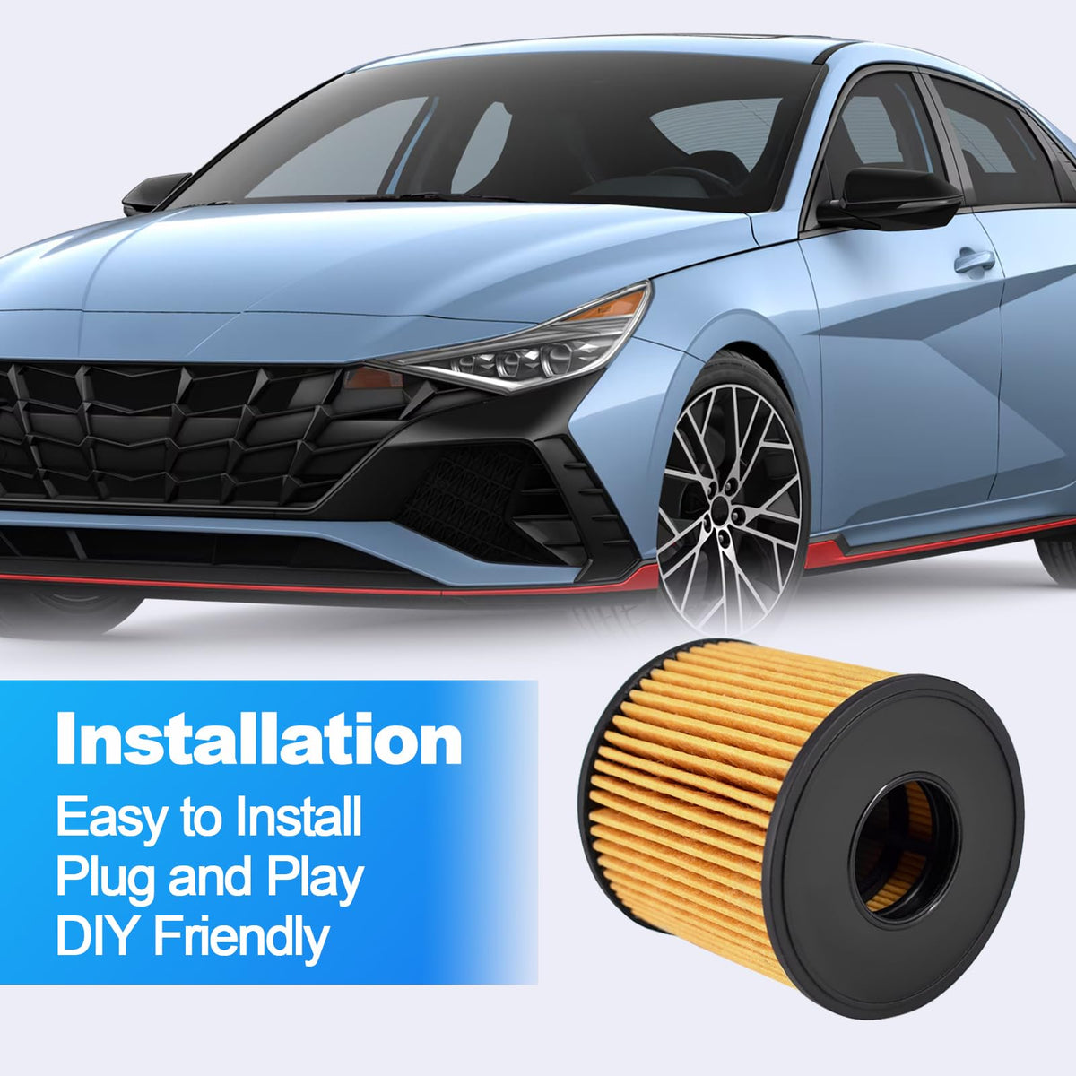 CULMKARI installed oil filter under Hyundai hood showing ease of fit benefit