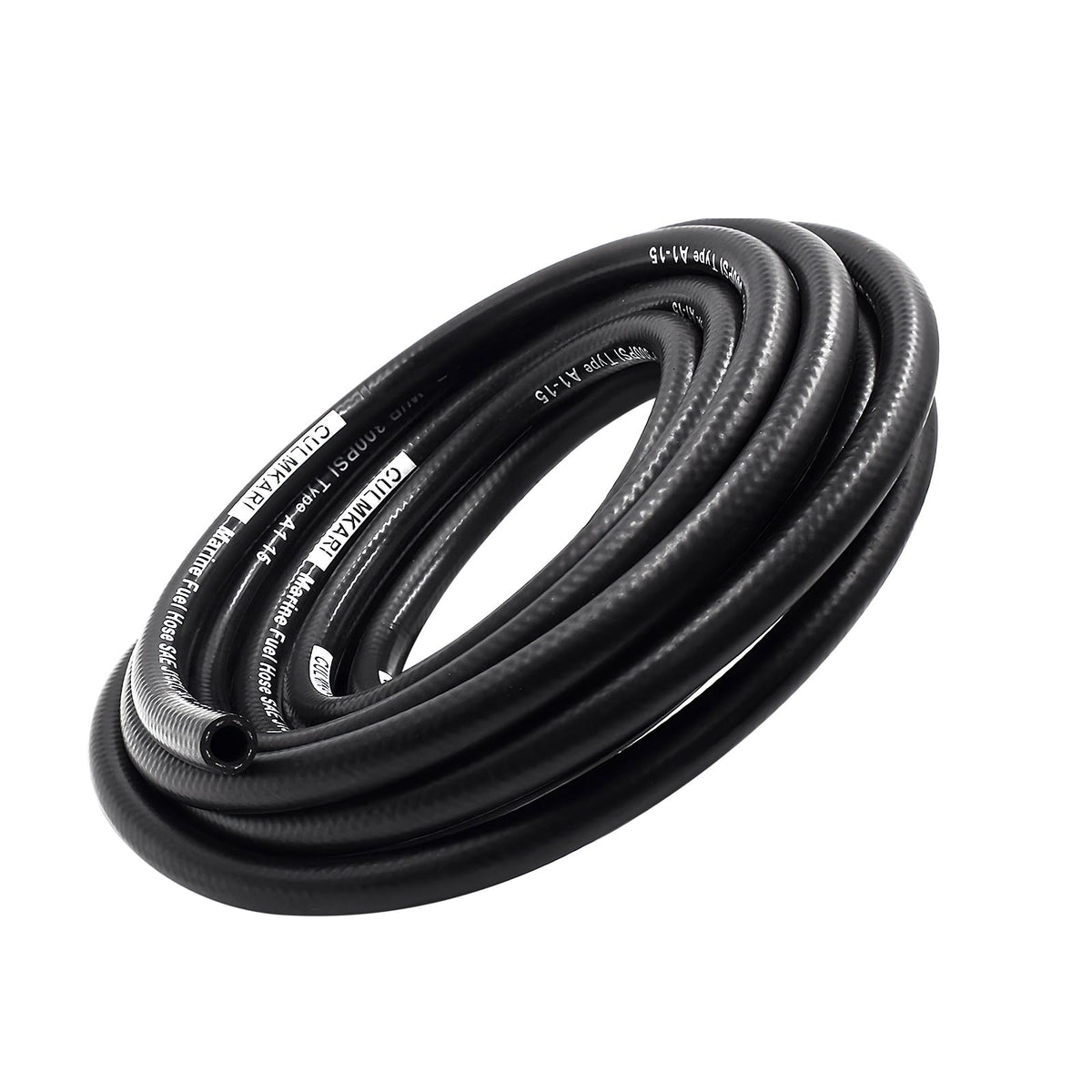 CULMKARI front view of marine fuel hose showing compact 5 ft length and benefits