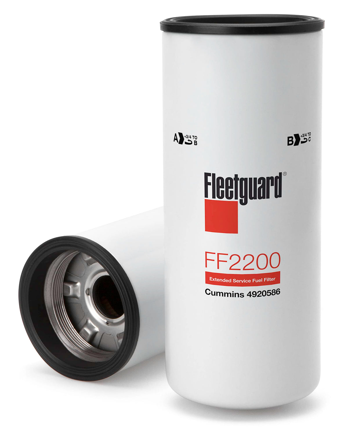 Cummins Fleetguard FF2200 front view showing label and thread for quick identification and proper fit