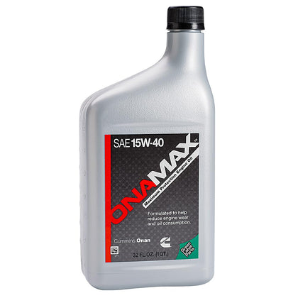 Cummins Onan OnaMax 15W-40 32 oz front packaging showing label and benefits
