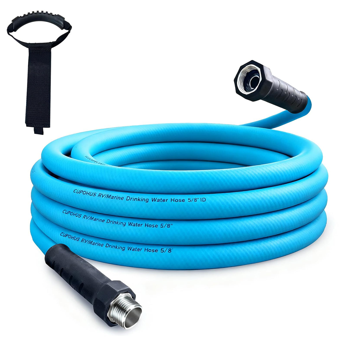 Cupohus front packaging showing 25FT potable hose and benefits