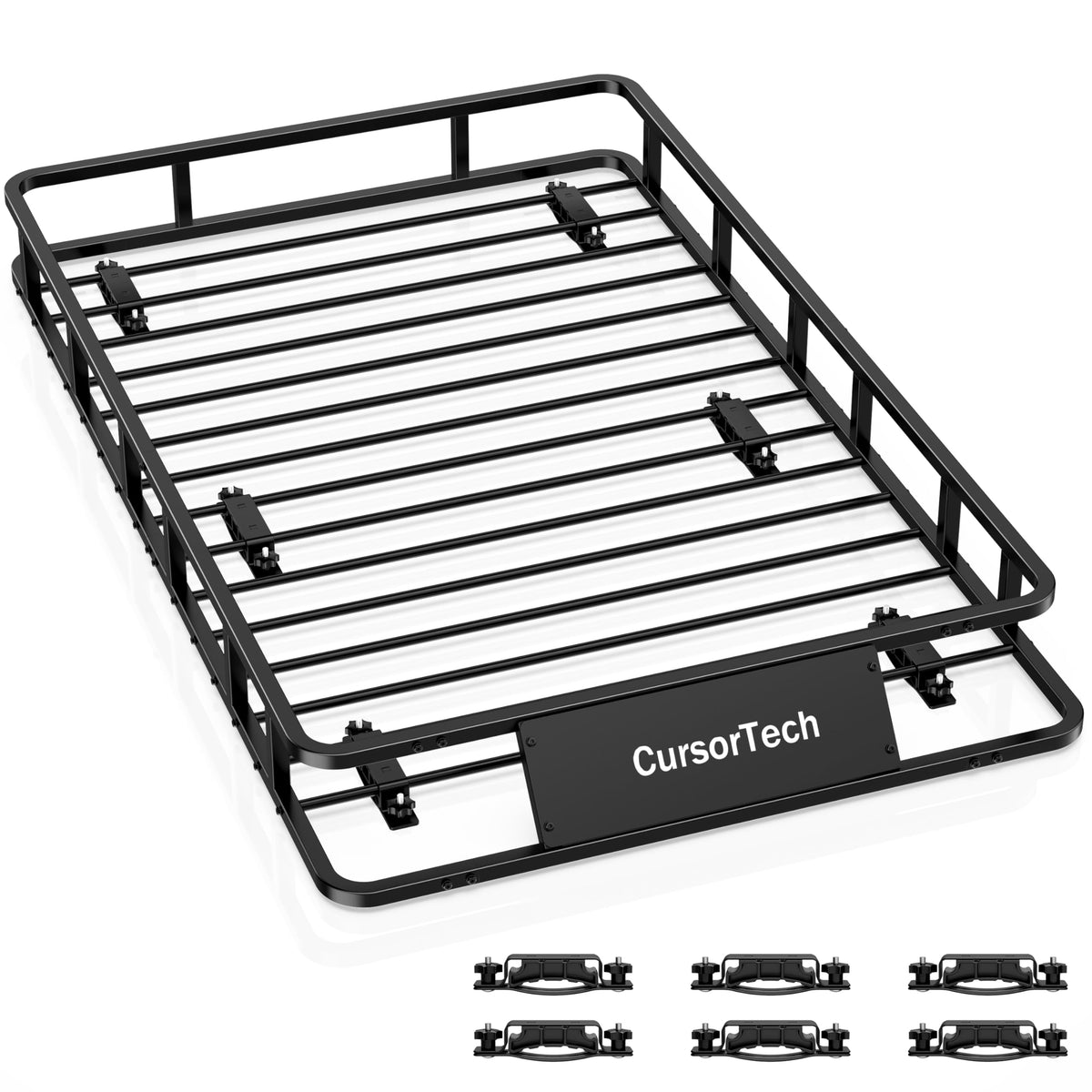 CursorTech front view of roof basket showing large cargo area and secure frame benefit