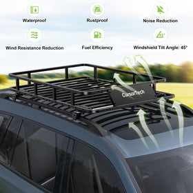 CursorTech roof basket mounted on SUV demonstrating secure vehicle fitment