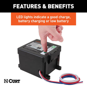 CURT 12V 5A rechargeable battery removed showing replaceable power source advantage