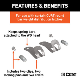 CURT close-up of zinc-finished retainer clip highlighting corrosion resistance