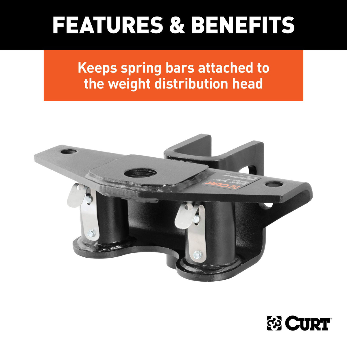 CURT retainer kit installed on round bar weight distribution hitch demonstrating secure fit