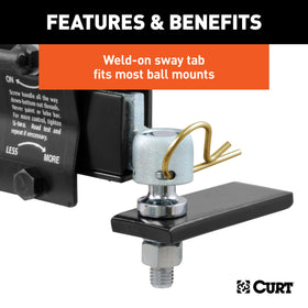 CURT hitch-mounted attachment ball on ball mount illustrating secure connection and improved control