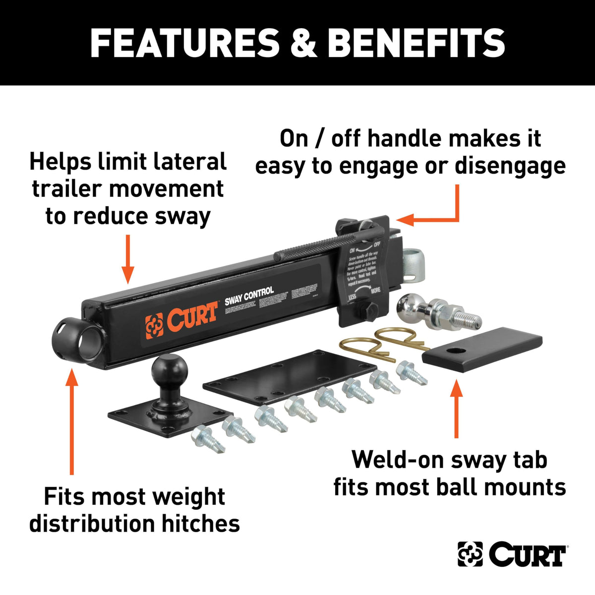 CURT weld-on tab detail showing secure attachment and easy integration with ball mount
