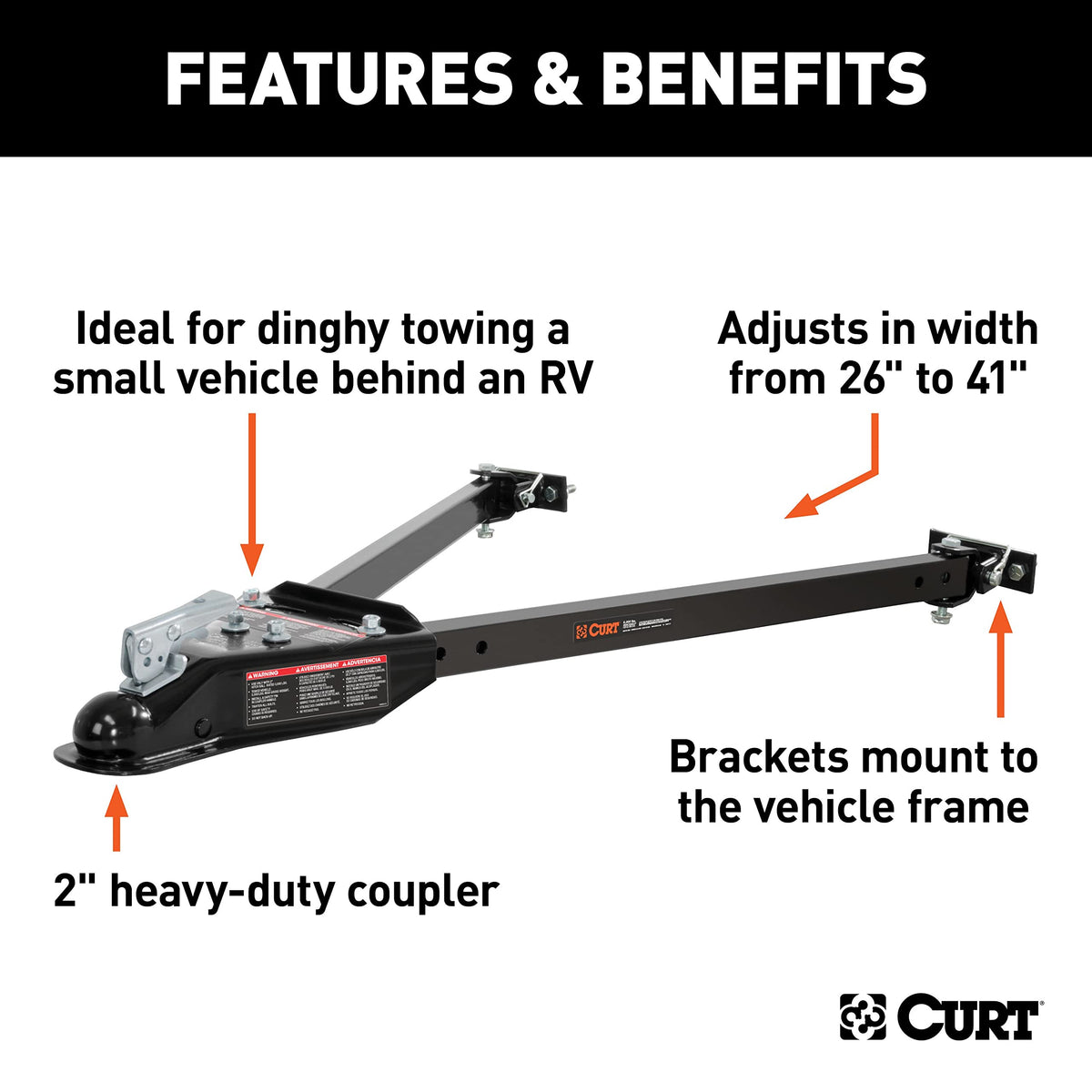 CURT 19745 telescoping section showing adjustable width for precise fit