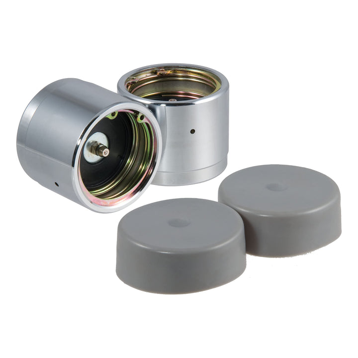 CURT front view of two 22244 bearing protectors and dust covers showing fit and finish benefits