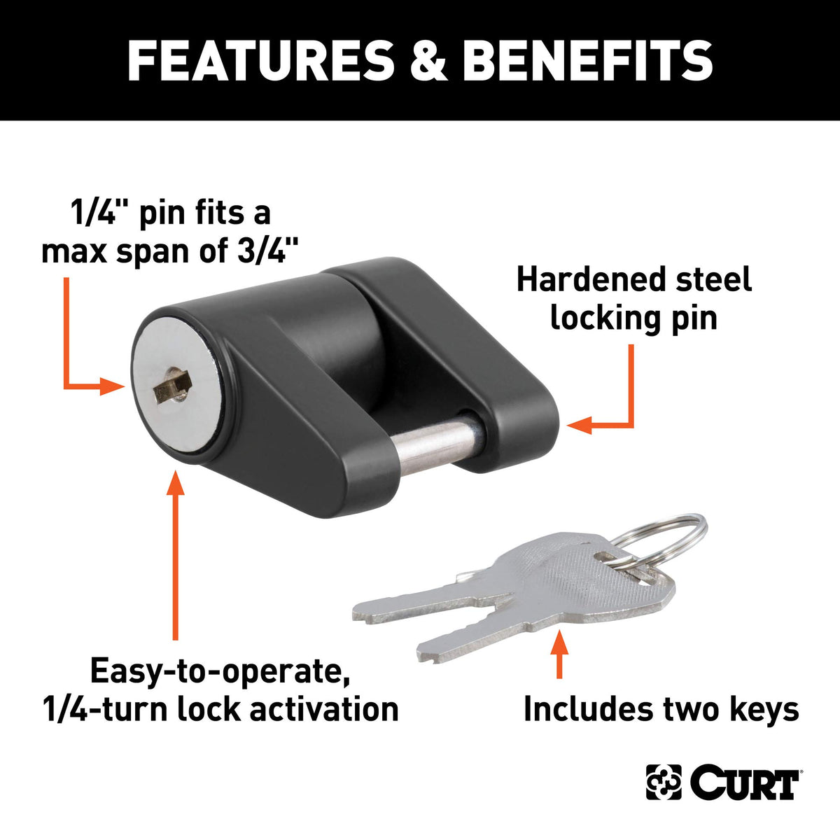 CURT 23521 side profile showing compact padlock shape and easy handling benefit
