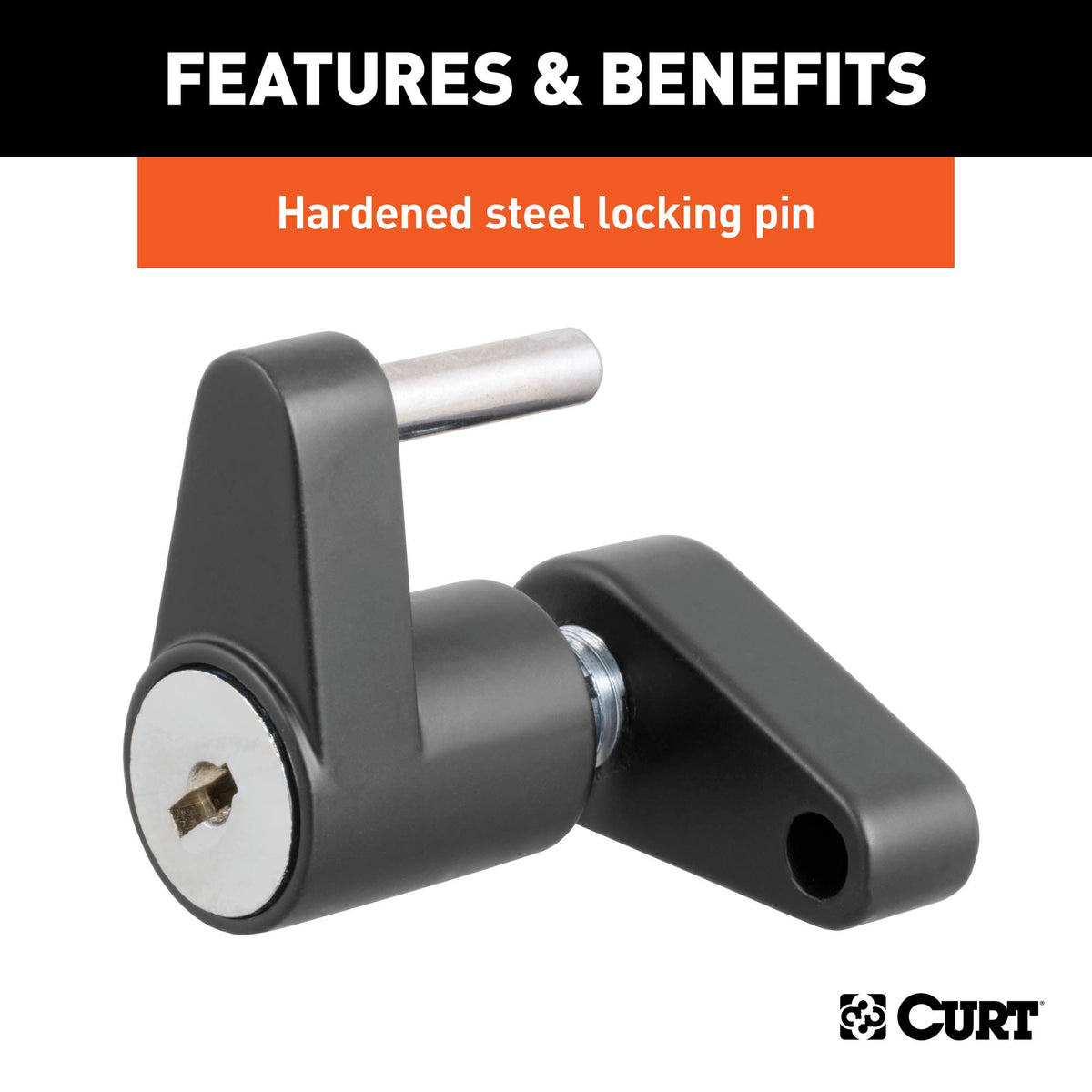 CURT 23521 zinc-plated pin detail highlighting corrosion protection benefit