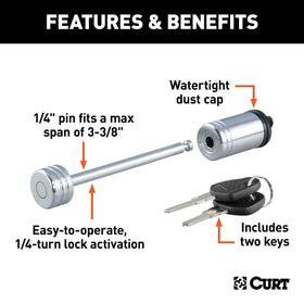 CURT barbell pin detail showing robust pin and tamper-resistant design