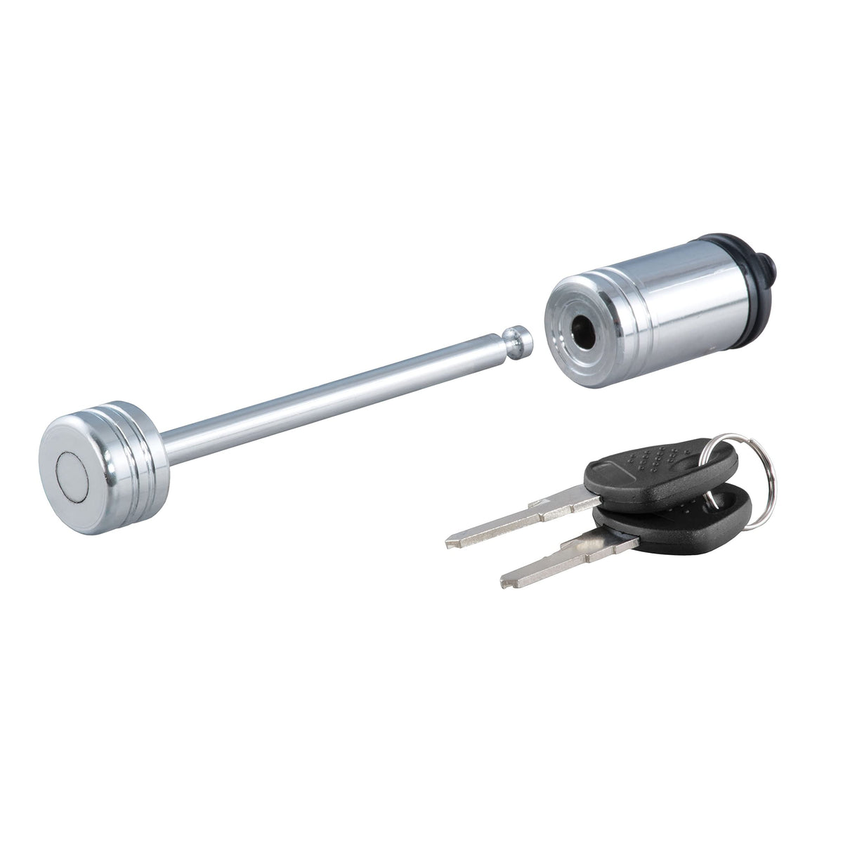 CURT chrome coupler lock front view showing finish and secure appearance