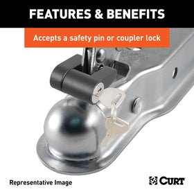 CURT 25100 beside a 2-inch trailer ball showing size match and correct coupling benefit