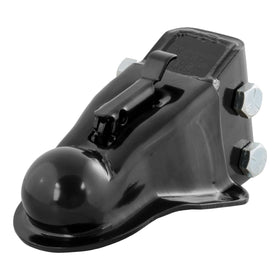 CURT coupler front view showing robust cast body and clean finish for secure towing