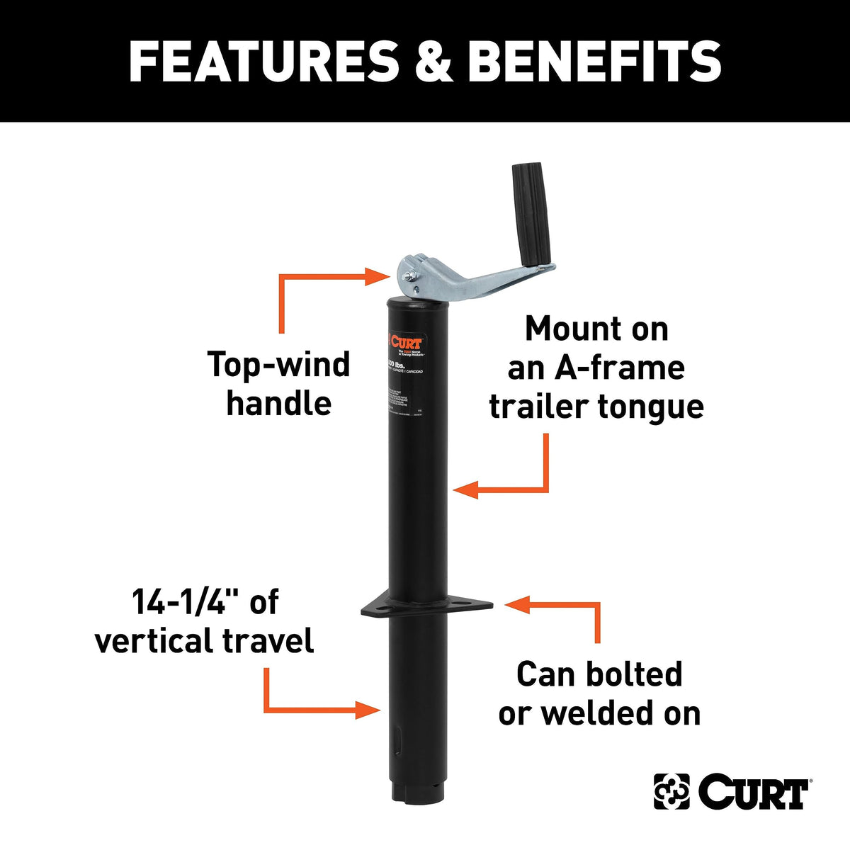 CURT 28200 bolted to an A-frame trailer tongue demonstrating secure installation