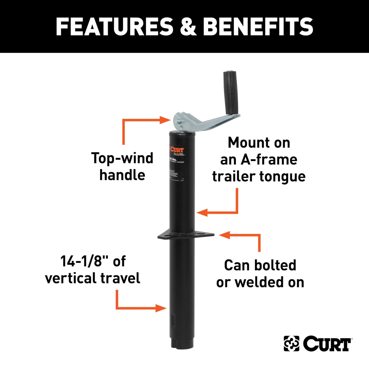 CURT 28250 top-wind handle detail providing comfortable crank control