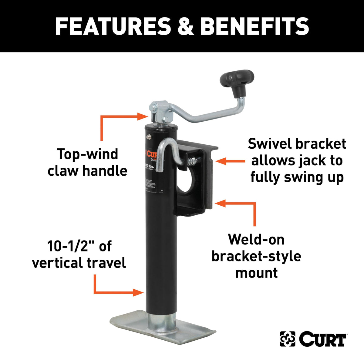 CURT 28300 top-wind handle detail illustrating ergonomic grip and easy operation