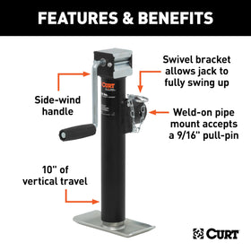 CURT 28321 side-wind handle close-up featuring integrated grip for easier operation