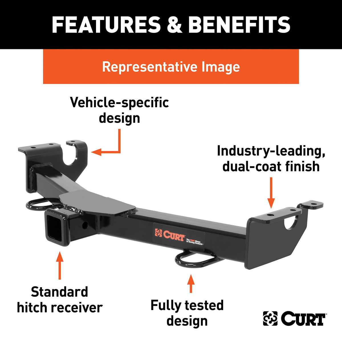 CURT receiver tube close-up showing 2-inch opening and accessory readiness