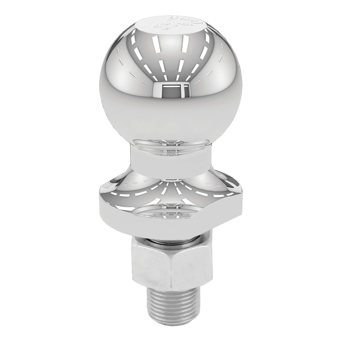 CURT chrome hitch ball front view showing solid construction and reliable towing