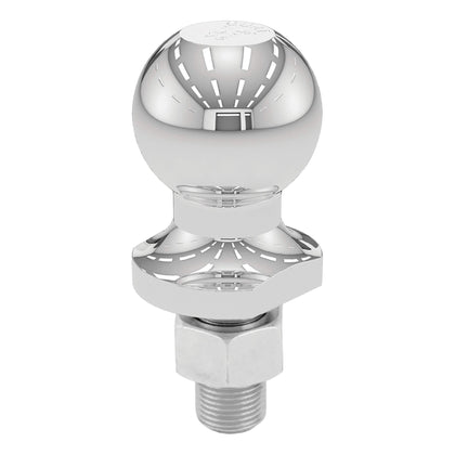CURT chrome hitch ball front view showing solid construction and reliable towing