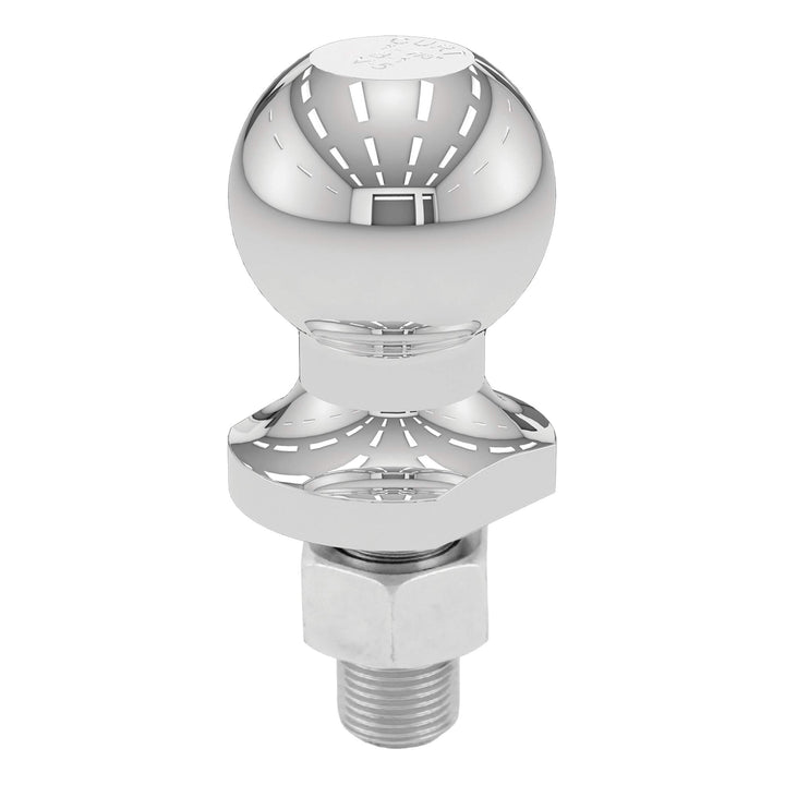 CURT chrome hitch ball front view showing solid construction and reliable towing