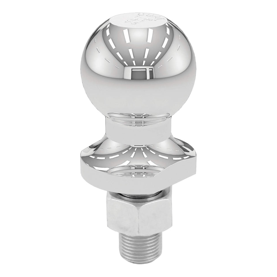 CURT chrome hitch ball front view showing solid construction and reliable towing