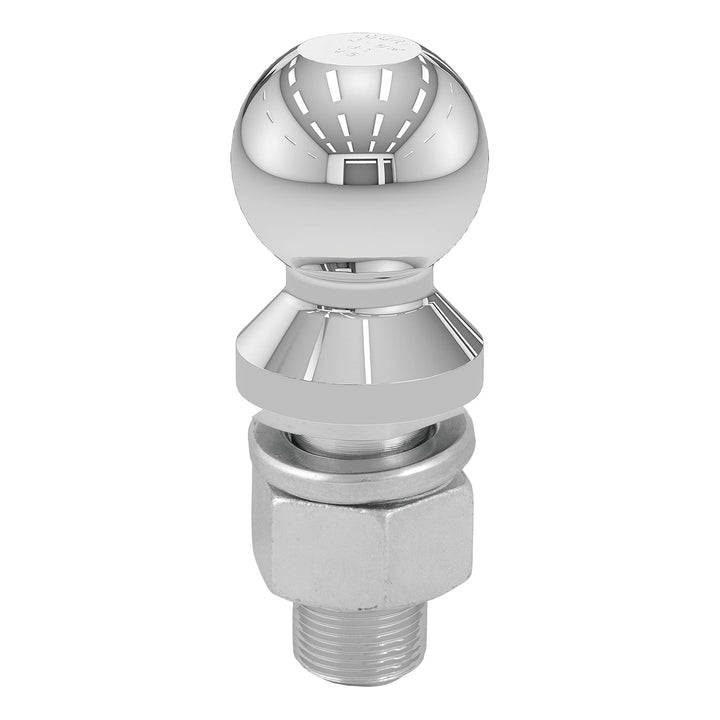 CURT chrome trailer ball front view showing durable finish and clear size marking