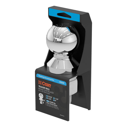 CURT front view of chrome 2-5/16-inch ball showing robust build and towing readiness