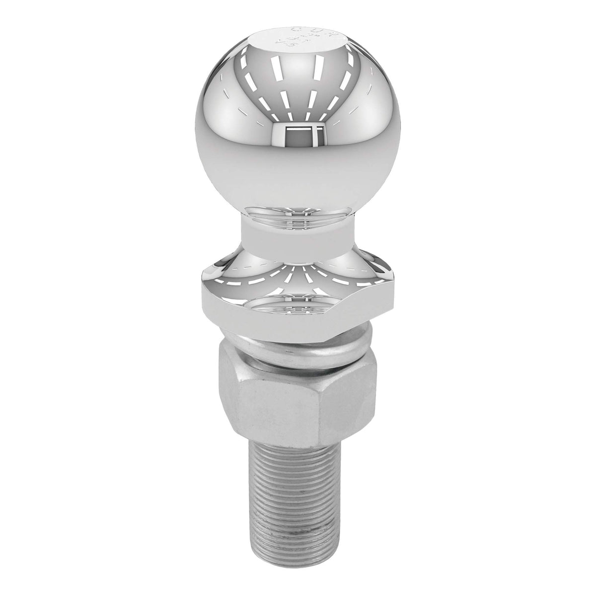 CURT 40020 front view showing 2-inch chrome ball and polished finish for durable towing