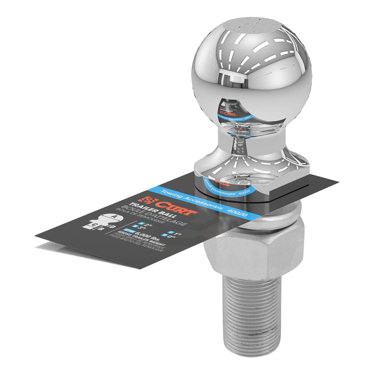 CURT 40020 mounted on ball mount demonstrating fitment on a class 3 hitch for safe towing